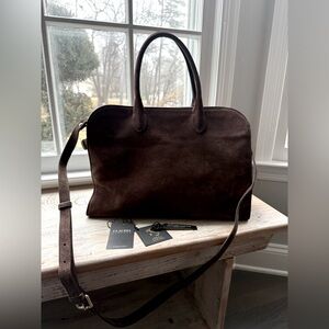 Claudia Firenze Chocolate Suede Satchel Margaux Look